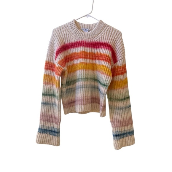 ACNE STUDIOS Kelecta Striped Watercolor Knit Wool Sweater Multicolor Sz M - Picture 2 of 7